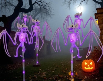 2 Pack Halloween Outdoor Solar Lights – 3D Scary Bat Garden Decor Realistic Yard