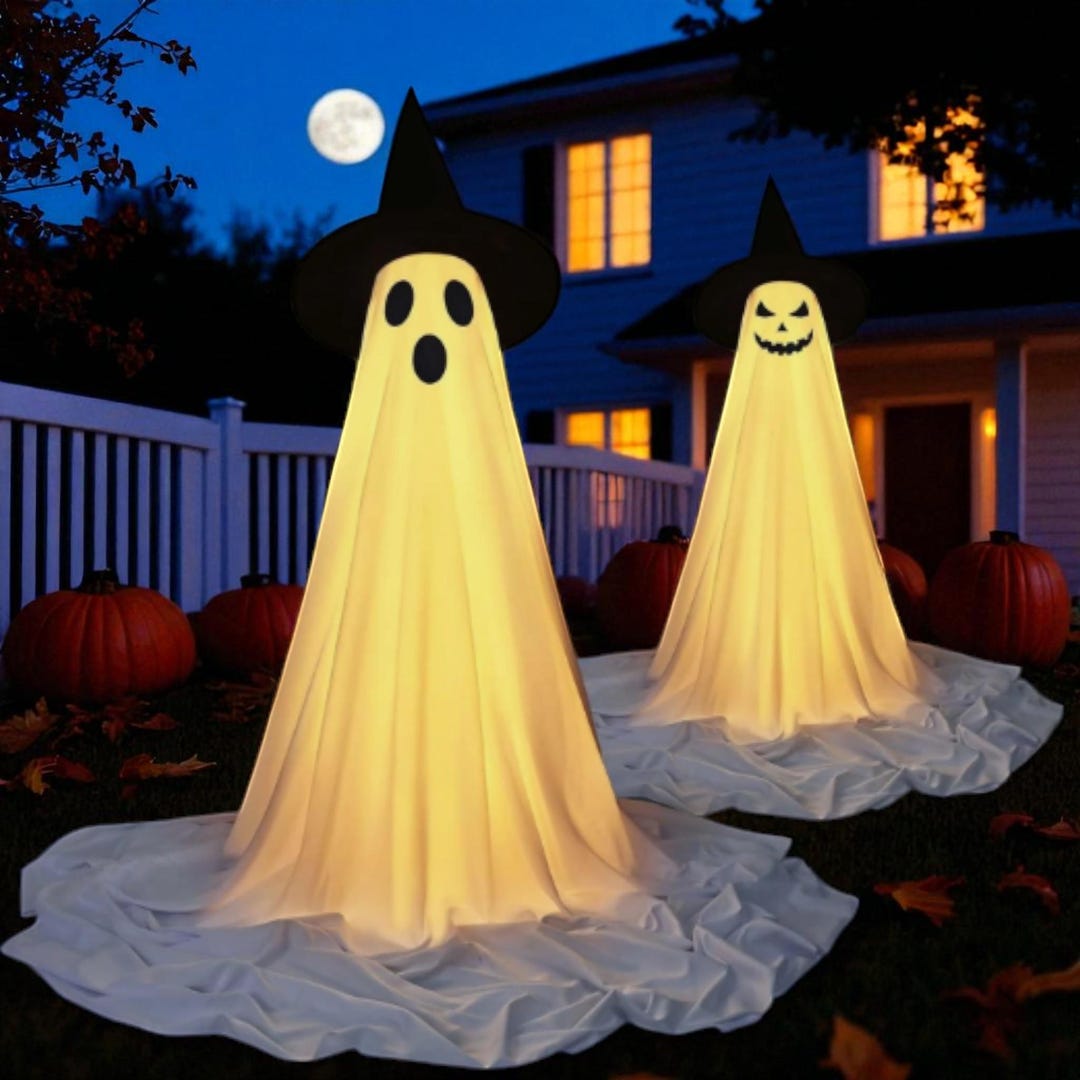 Remote Control Halloween Ghosts – 2 Pack Hanging Light up Decorations ...