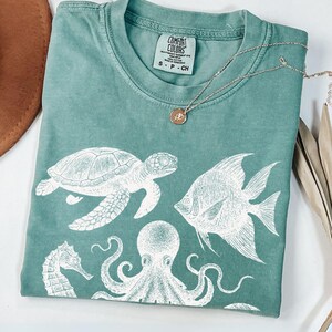 Comfort Colors Ocean Animal-shirt: zeeschildpad, Octopus Marine Life-shirt