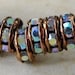 12 Crystal AB Czech Rhinestone Antique Copper Rondelles, Bead Caps, 6mm Sparkly