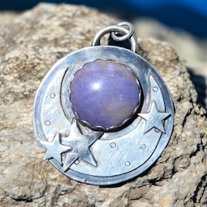 Purple jade and sterling silver night sky pendant