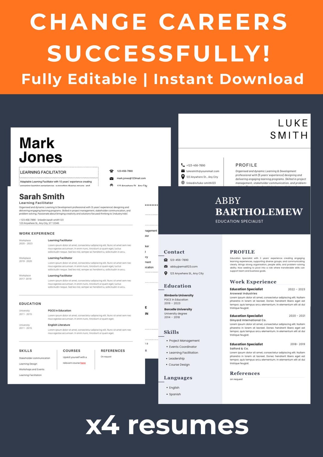 Career Change Resume Template | Teacher Resume, Corporate CV (digital ...