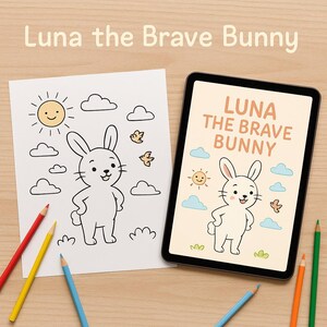 Luna the Brave Bunny Coloring Book | Printable Kids Storybook PDF | Digital Download Coloring Pages | Cute Bunny Adventures for Children