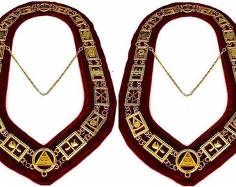 Colar com corrente dourada do Arco Real Maçônico com forro vermelho (Conjunto de 2)