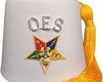 Fez Maçônico da Ordem da Estrela do Oriente - Fez Branco com Strass da Ordem da Estrela do Oriente