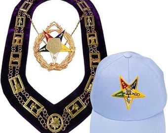 Colares de corrente da Ordem da Estrela do Oriente, colares de corrente OES, colares de corrente maçônicos Jewel, suporte roxo com tampa