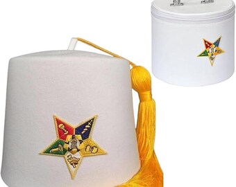 Fez Maçônico OES - Ordem da Estrela do Oriente OES Fez Branco com Strass Estojo Grátis