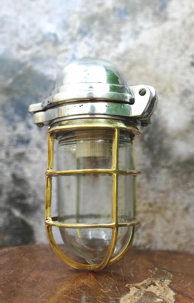 Vintage Industrial Style Brass Cage Wall Light| Chrome & Brass Nautical ...