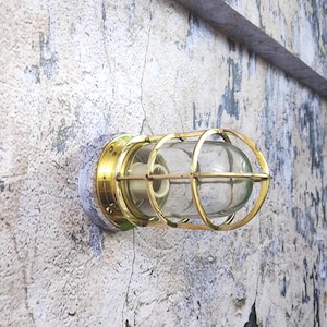 Nautical Industrial Cage Sconce | Marine Style Wall or Ceiling Fixture | Brass Wall Mount Nautical Light | Retro Industrial Cage Sconce 1pc.