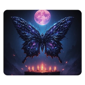 Tapis de souris papillon gothique Dark Fantasy AI Art Décoration de bureau unique Cadeau parfait pour les amateurs de papillons fantastiques par Exact Creations