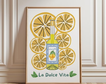 Impressão de receita de coquetel Limoncello Fritz | Impressão de garrafa de Limoncello | Impressão de La Dolce Vita | Impressão de limão | Arte de cozinha italiana | Download digital nº 21