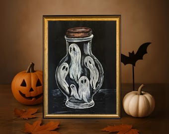 Halloween Ghost Painting Print: Spooky Dark Academia Wall Art (Digital Download