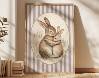 Vintage Bunny Nursery Art: Farmhouse Rabbit Illustration (Printable Digital Download)