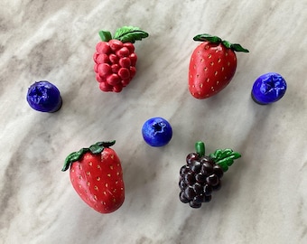 Handmade Berry Magnets - Blueberry, Strawberry, Blackberry, Raspberry