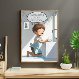 Kids Wash Your Hands Sign, Bathroom Wall Art Printable, Cute Handwashing Poster, Kids Bathroom Decor Download