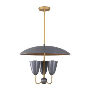 1950s Mid Century Antique 3-Light Modern Raw Brass Pendant Sputnik light Fixture Modern Brass Chandelier