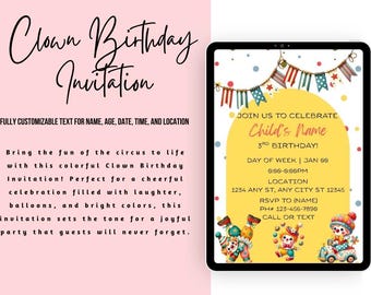 Clown Birthday Invitation | Digital Download