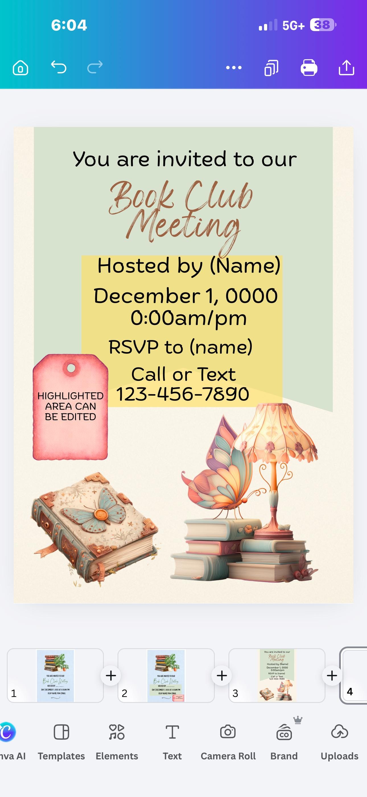 Editable Book Club Invitation - Printable Template - Etsy Canada