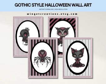 Printable Halloween Wall Decor | Gothic Halloween Printable Art | Instant Download | Fall Home Decor | 8x10 | Set of 4