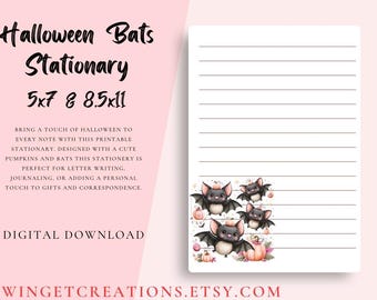 Printable Halloween Pumpkins and Bats Stationery | Digital Download | 5x7 & 8.5x11 Sizes (Digital Download))
