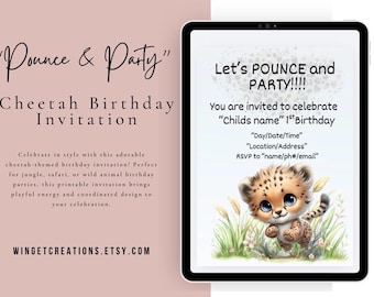 Cheetah Birthday Invitation “Let’s Pounce” | Digital Download