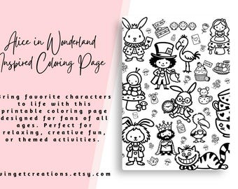 Alice in Wonderland Inspired Coloring Page (Digital Download)