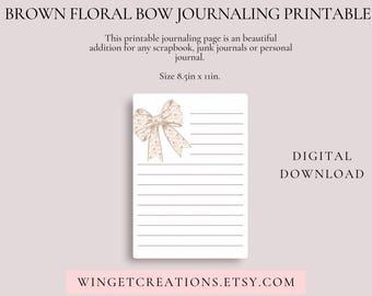 Brown Floral Bow Journaling Page (8in x 11.5in) *