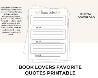 Book Lover's Quote Collection - Printable Reading Journal Pages (8x10)