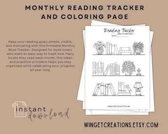 Printable Monthly Book Tracker | Reading Log | Track Books Read Each Month | Instant Download **2 Sizes**