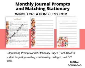 Printable Journaling Prompt List with Matching Stationery Set | Digital Download | Instant Printables