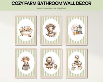 Cozy Farm Bathroom Wall Art – Printable Decor 8x10 - Set of 6 *