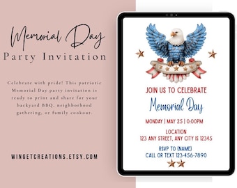 Memorial Day Celebration Invitation | Digital Download | Available in 4x6 and 5x7