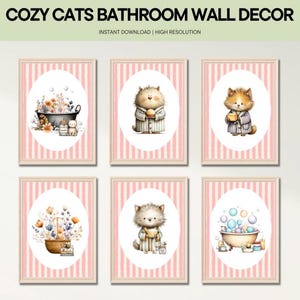Décoration murale de salle de bain Cosy Cats - Décoration imprimable 8 x 10 - Lot de 6 *