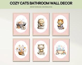 Cozy Cats Bathroom Wall Art – Printable Decor 8x10 - Set of 6 *