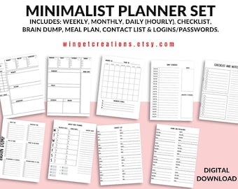 Printable Planner Set | Weekly Monthly Daily Planner Pages, Habit Tracker, Brain Dump, Checklist & Notes | Digital Download | 5x7 and 8x10