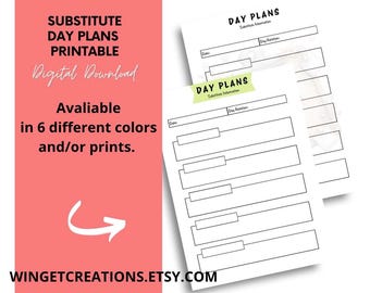 Printable Teacher Substitute Plan Forms (digital download) *