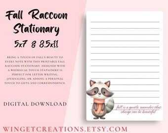 Printable Fall Raccoo Stationery | Digital Download | 5x7 & 8.5x11 Sizes (Digital Download))