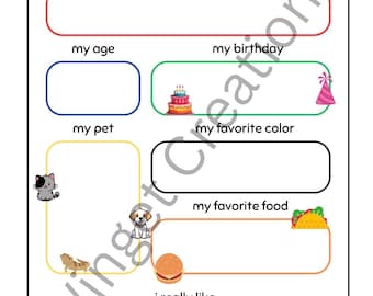 All About Me for Kids / School / Church / A4 Printable / Teacher Printable