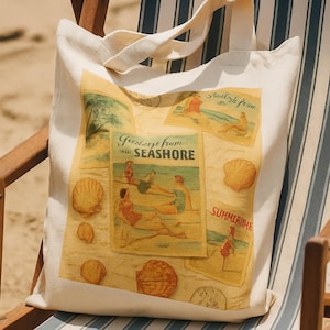Vintage Beach Tote Bag | Retro Seaside Summer Bag for Beach Days