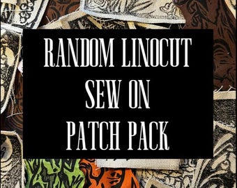Hand-Printed Linocut Fabric Sew-On Patches, Nature Designs