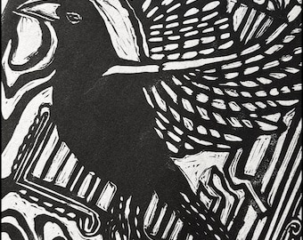 Original Linocut Print, "Free", 10 x 10 in
