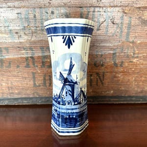 Vintage Delft Blue and White Hand Painted Pottery Vase