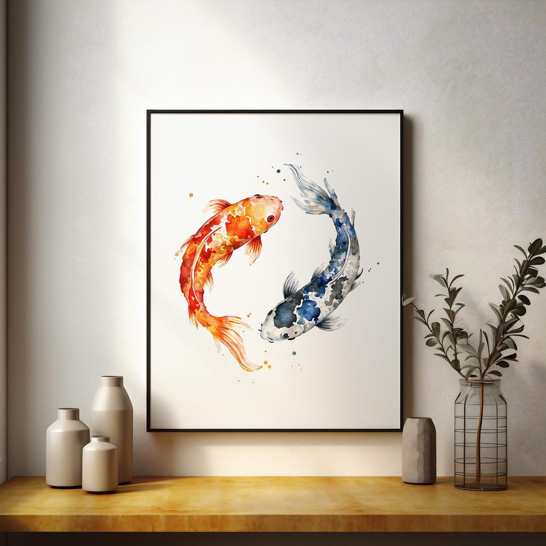 Koi Fish Watercolor Wall Art – Yin Yang Japanese Zen Printable ...