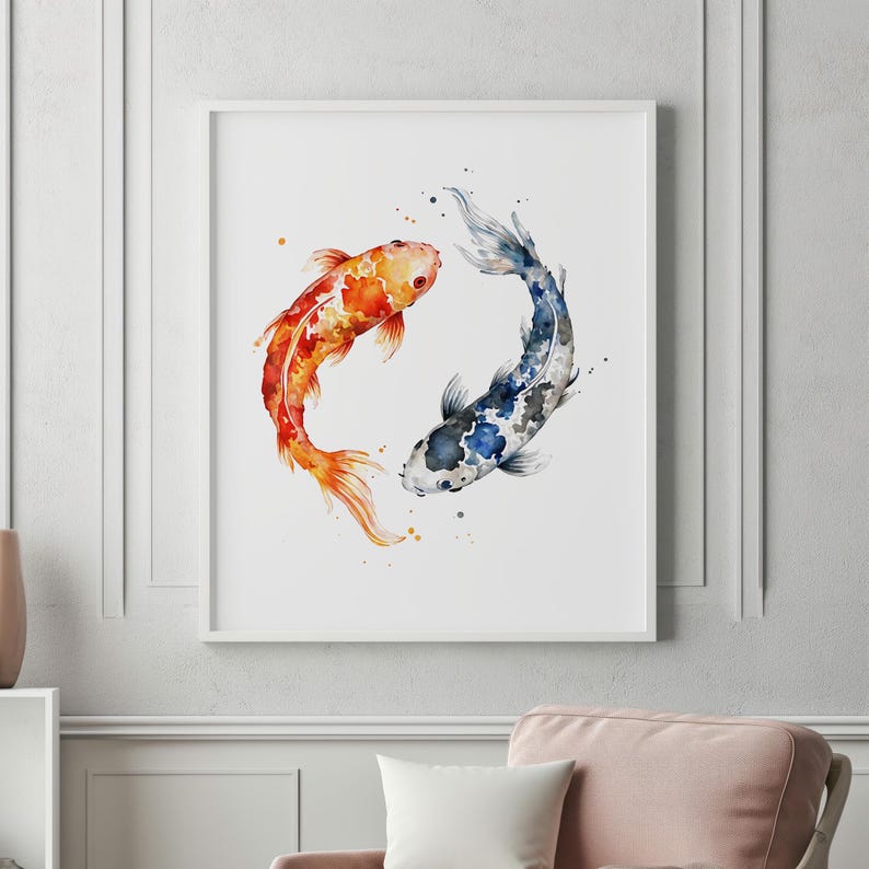 Koi Fish Watercolor Wall Art – Yin Yang Japanese Zen Printable ...