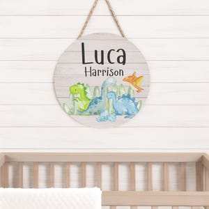 Custom Wood Baby Name Sign For Nursery, Personalized Nursery Wall Art, Unique Baby Shower Gift For New Mom, Dinosaur Themed Nursery Sign