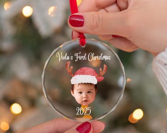 Personalized Baby's First Christmas Glass Ornament From Photo, Custom Baby Face Portrait Gift, Unique Gift For New Parents, Baby Ornament