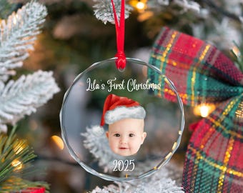 Personalized Baby's First Christmas Glass Ornament From Photo, Custom Baby Face Portrait Gift, Unique Gift For New Parents, Baby Ornament