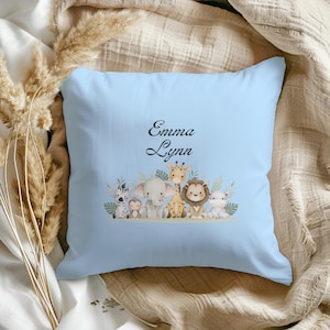 Personalized Nursery Name Pillow, Safari Themed Nursery Pillow, New Baby Room Decor, Custom Baby Shower Gift, Custom Decorative Throw Pillow