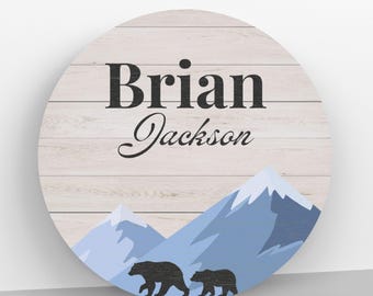 Baby Boys Room Decor, Personalized Baby Shower Gift For New Mom, Mountain Theme Boys Nursery, Woodland Theme Baby Name Sign, Wood Name Sign
