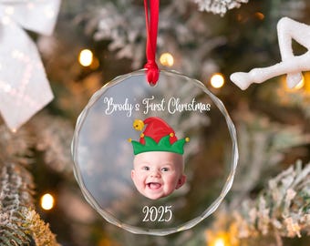 Personalized Baby's First Christmas Glass Ornament From Photo, Custom Baby Face Portrait Gift, Unique Gift For New Parents, Baby Ornament